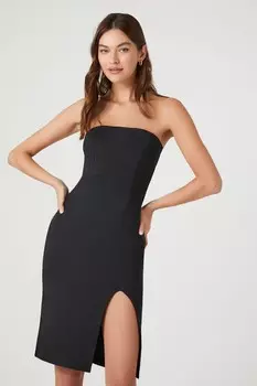 Платье миди без бретелек с разрезом по ноге Forever 21, черный