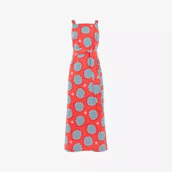 Платье-Миди без рукавов из эластичной льняной смеси с графическим принтом Sunburst Whistles, розовый