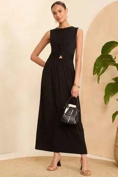 Платье миди без рукавов из джерси с завязкой спереди Love & Roses, черный