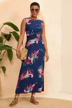 Платье миди без рукавов из трикотажного джерси с узлом спереди Love & Roses, синий