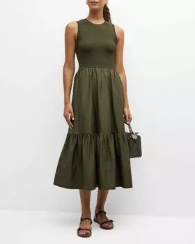 Платье миди без рукавов Josephina с круглым вырезом Tanya Taylor, цвет Olive