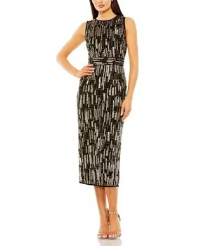 Платье миди без рукавов с абстрактным бисером Mac Duggal, мультиколор