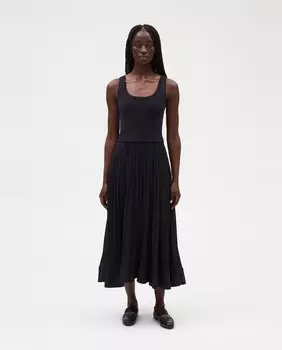 Платье миди без рукавов с плиссированной юбкой Claudie Pierlot, темно-синий