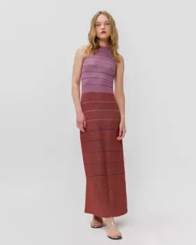 Платье миди без рукавов с полосатым принтом Noon, розовый