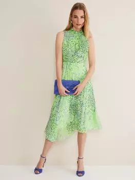 Платье миди без рукавов с принтом Phase Eight Sophie Ditsy, салатовый/мульти