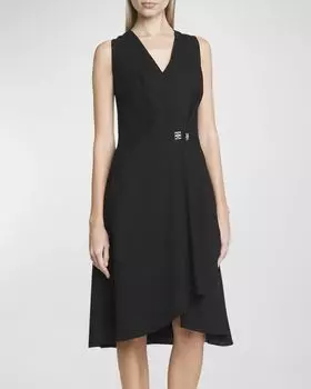 Платье миди без рукавов с пряжкой на талии и запахом Givenchy, цвет Black