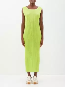 Платье миди без рукавов с техническими складками Pleats Please Issey Miyake, желтый
