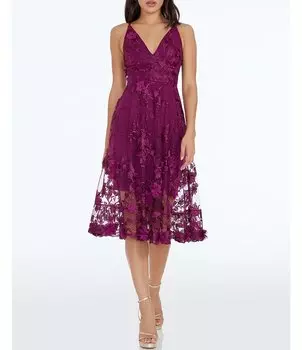 Платье миди без рукавов с V-образным вырезом и цветочным принтом Population Audrey Dress the Population, розовый