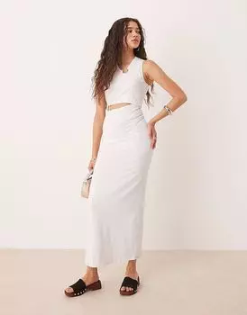 Платье миди без рукавов с вырезами и отделкой кольцами ASOS DESIGN белого цвета