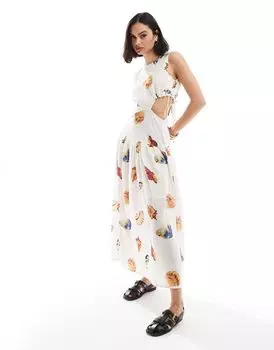 Платье миди без рукавов с вырезом и сплошным принтом ASOS DESIGN