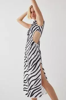 Платье миди без рукавов с вырезом под зебру и бисером Warehouse, мультиколор