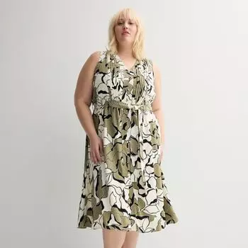 Платье миди без рукавов с защипами больших размеров Nine West, цвет green crystal bloom