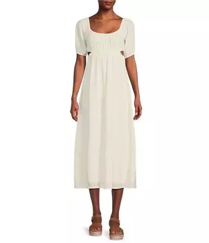 Платье миди Billabong On The Coast с короткими рукавами и вырезом на талии, белый