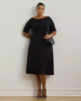 Платье миди больших размеров с вырезом лодочкой Lauren Ralph Lauren Woman, чёрный