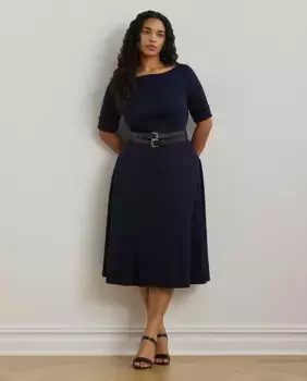 Платье миди больших размеров с вырезом лодочкой Lauren Ralph Lauren Woman, тёмно-синий