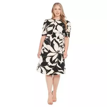 Платье миди больших размеров с драпированными рукавами и сборками London Times, цвет black tan