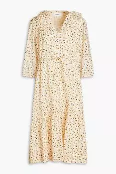Платье миди Bowie из смесового хлопка с принтом и оборками BA&SH, кремовый