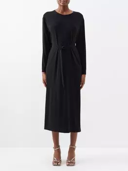Платье миди boyfriend из эластичного джерси с поясом Norma Kamali, черный