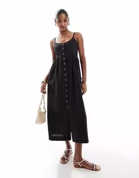 Платье миди Brave Soul на бретелях и пуговицах черного цвета