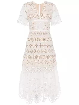 Платье миди Broderie anglaise Elie Saab, белый