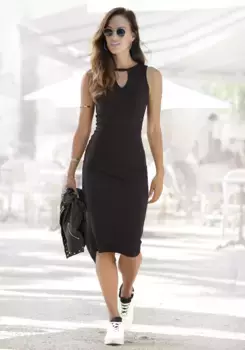 Платье миди Buffalo из мягкой ребристой ткани с вырезом в горловине, летнее платье, черный