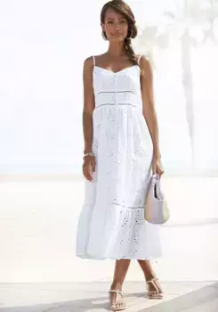 Платье миди Buffalo, с качественной вышивкой люверсов, воздушное летнее платье из хлопка, белый