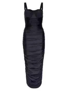 Платье-миди-бюстье со сборками Good American, черный