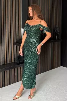 Платье миди Camila с открытыми плечами и запахом Girl In Mind, зеленый