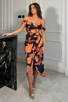 Платье миди Camila с открытыми плечами и запахом Girl In Mind, синий