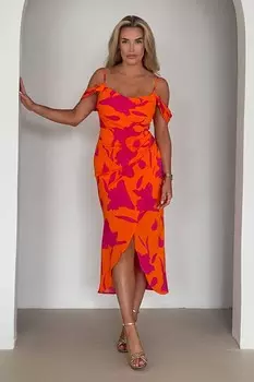 Платье миди Camila с открытыми плечами и запахом Girl In Mind, оранжевый