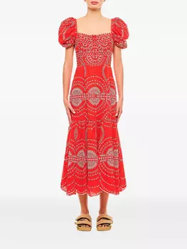 Платье миди Charo Ruiz Ibiza с вышитыми рукавами-фонариками, красный