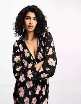 Платье миди черного цвета с длинными рукавами и завязками на спине ASOS
