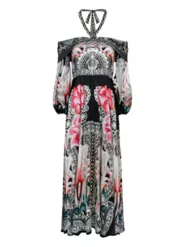 Платье миди Cici с вырезом халтер и цветочным принтом Temperley London, черный