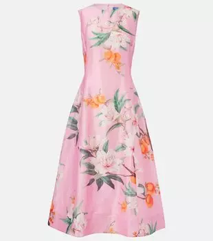 Платье миди Cleo floral из смесового льна с цветочным принтом Leo Lin, Lavish Print Pink