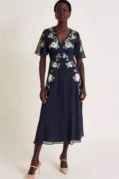 Платье миди Cora с цветочным узором Monsoon, синий