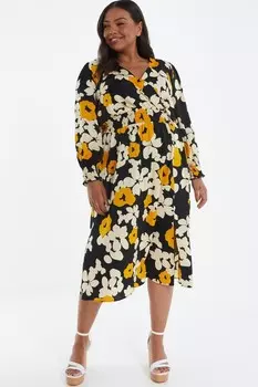 Платье-миди Curve Black Floral с запахом QUIZ Clothing