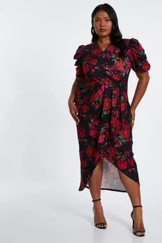 Платье-миди Curve Black Floral с запахом QUIZ Clothing