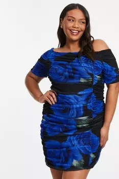 Платье-миди Curve Black с цветочным принтом и бардо QUIZ Clothing