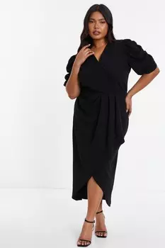Платье-миди Curve Black Wrap QUIZ Clothing