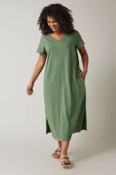 Платье миди Curve из хлопка Evans, зеленый