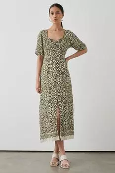 Платье миди цвета хаки с геометрией и сборками Debenhams, белый