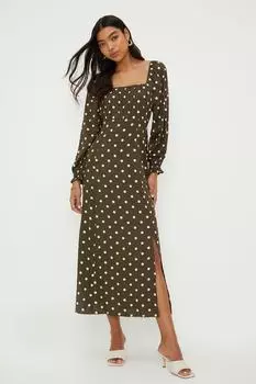 Платье миди цвета хаки с квадратным вырезом Dorothy Perkins, хаки