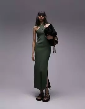 Платье миди цвета хаки с перекрестным передом Topshop