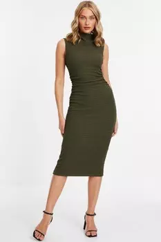 Платье миди цвета хаки с текстурой QUIZ Clothing