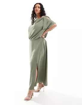 Платье миди цвета хаки с завязками на плечах ASOS DESIGN Curve