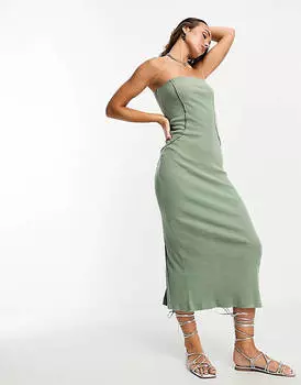 Платье миди цвета хаки со швами ASOS DESIGN
