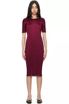 Платье миди цвета месяца в бордовом цвете в марте PLEATS PLEASE ISSEY MIYAKE