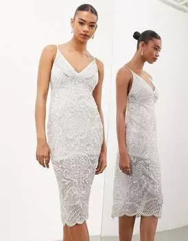 Платье миди цвета слоновой кости с фестонами и пайетками ASOS EDITION