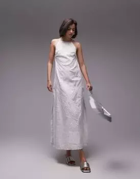 Платье миди цвета слоновой кости с кружевом и вышивкой Topshop премиум-класса