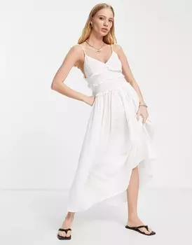 Платье миди цвета слоновой кости с присборенными оборками Topshop